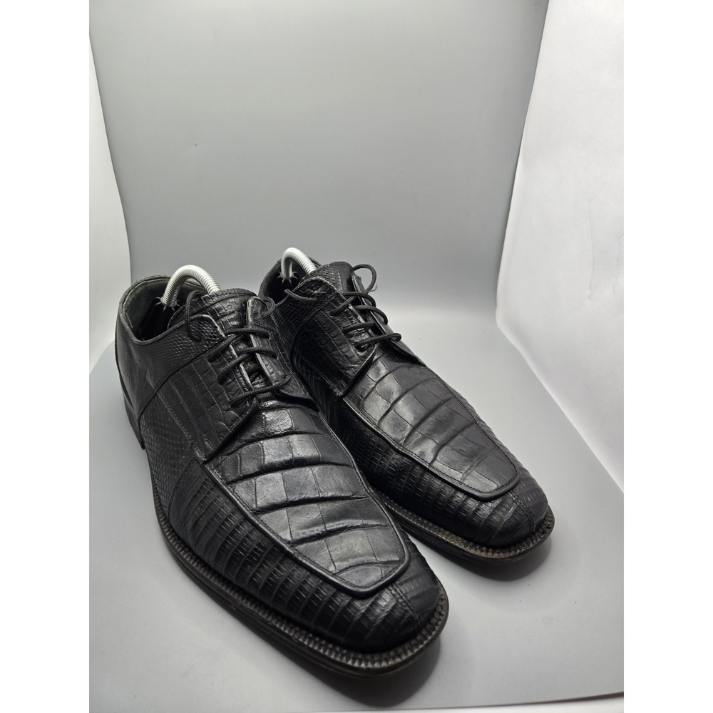 David Eden Genuine Crocodile & Lizard Dress Shoes Men's 12 M Black Square Toe